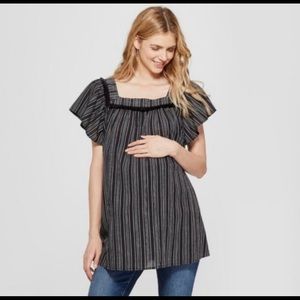 Isabel Maternity Striped Square Neck Woven Top